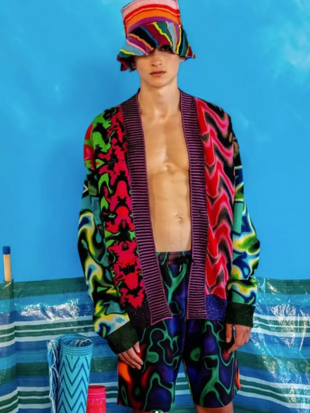 AGR Knit Cherish Psychedelic Panelled Cardigan Merino Wool Rave Sweater Large - Picture 5 of 15